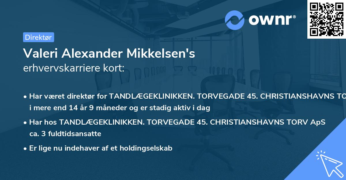 Valeri Alexander Mikkelsen's erhvervskarriere kort