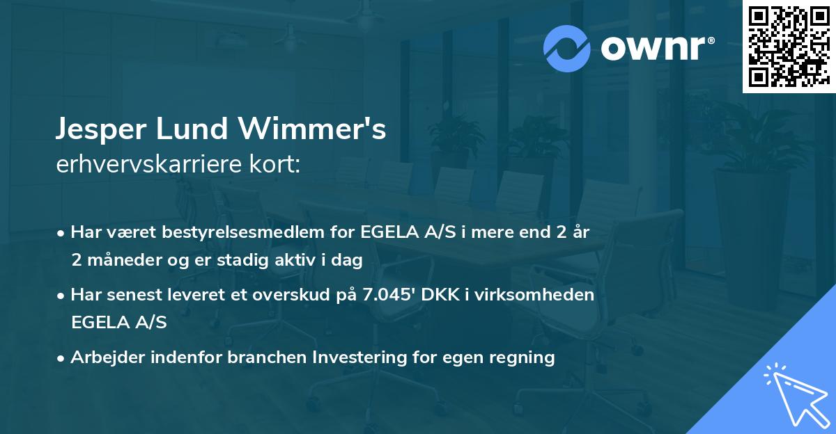 Jesper Lund Wimmer's erhvervskarriere kort