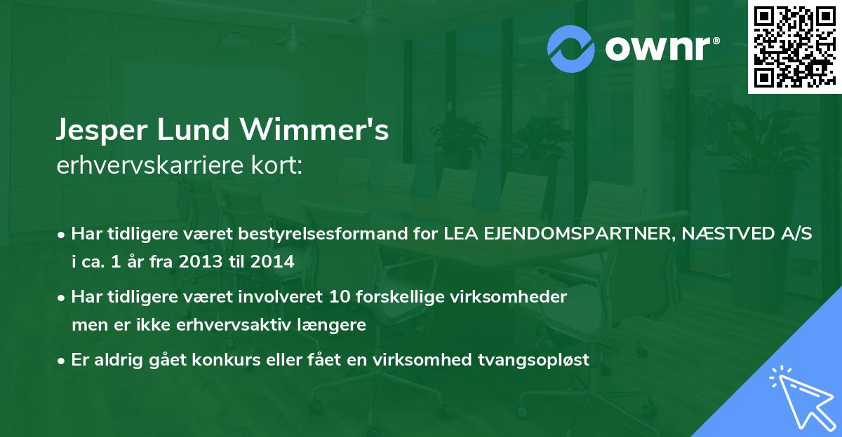 Jesper Lund Wimmer's erhvervskarriere kort
