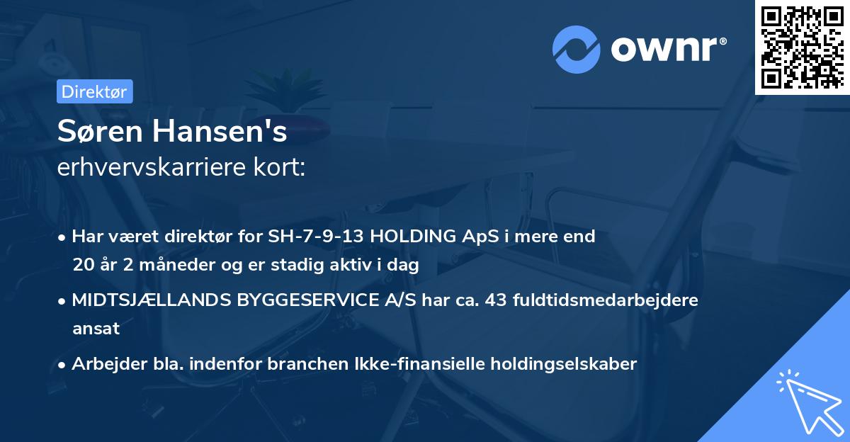 Søren Hansen's erhvervskarriere kort