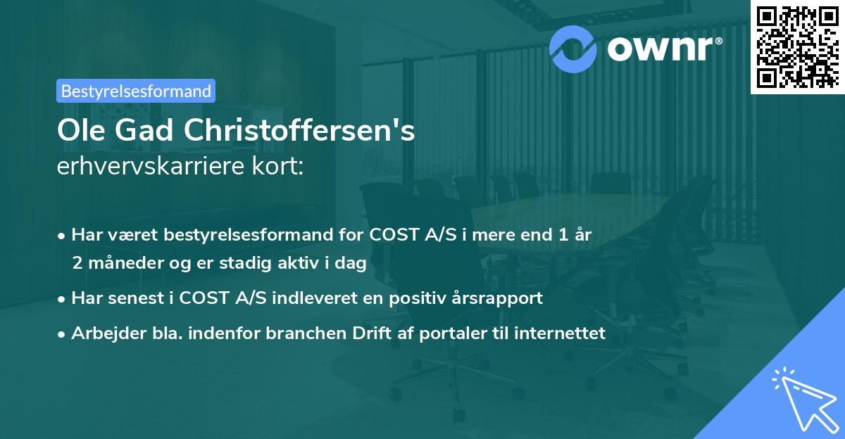 Ole Gad Christoffersen's erhvervskarriere kort