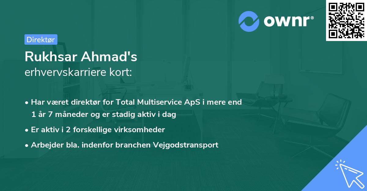 Rukhsar Ahmad's erhvervskarriere kort