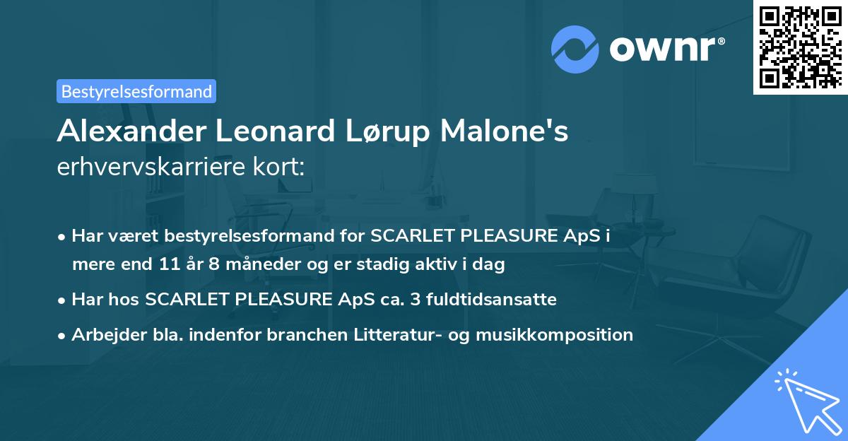 Alexander Leonard Lørup Malone's erhvervskarriere kort