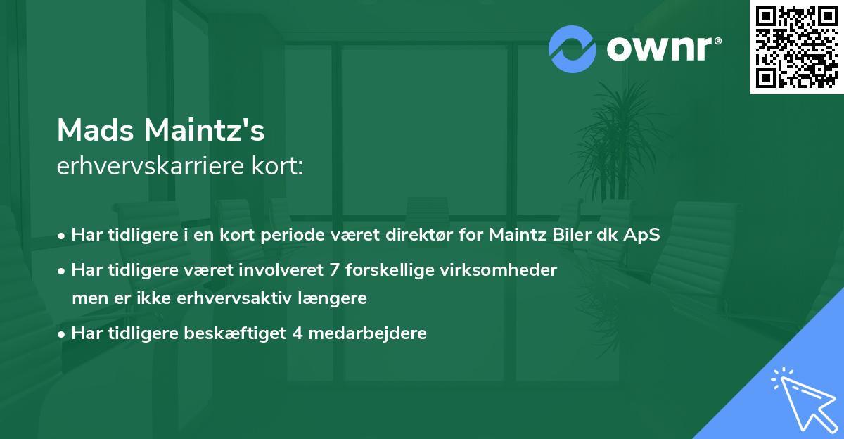Mads Maintz's erhvervskarriere kort