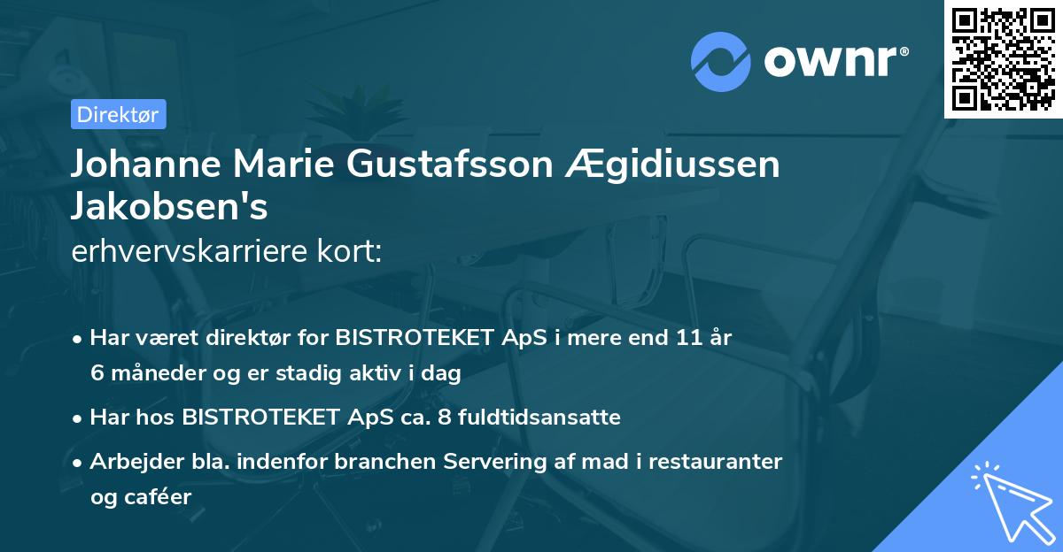 Johanne Marie Gustafsson Ægidiussen Jakobsen's erhvervskarriere kort