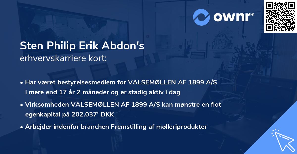 Sten Philip Erik Abdon's erhvervskarriere kort