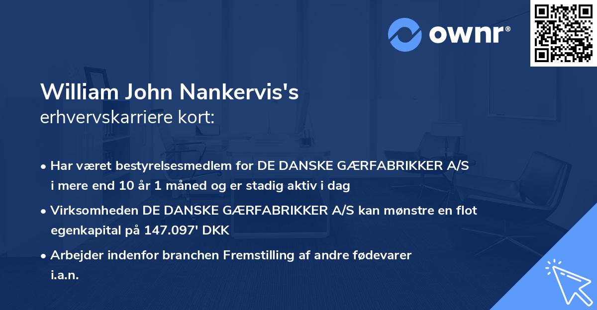 William John Nankervis's erhvervskarriere kort