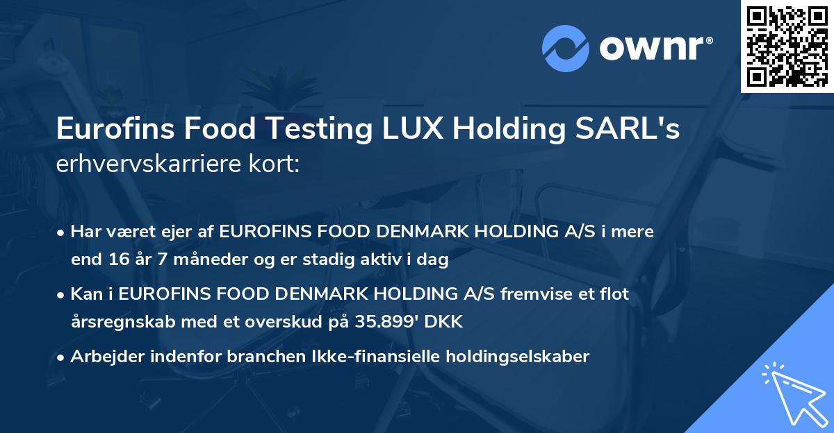 Eurofins Food Testing LUX Holding SARL's erhvervskarriere kort