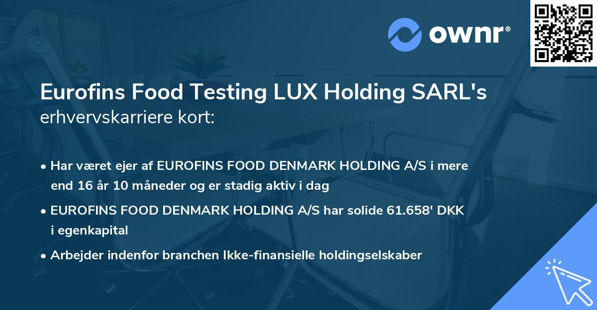 Eurofins Food Testing LUX Holding SARL's erhvervskarriere kort