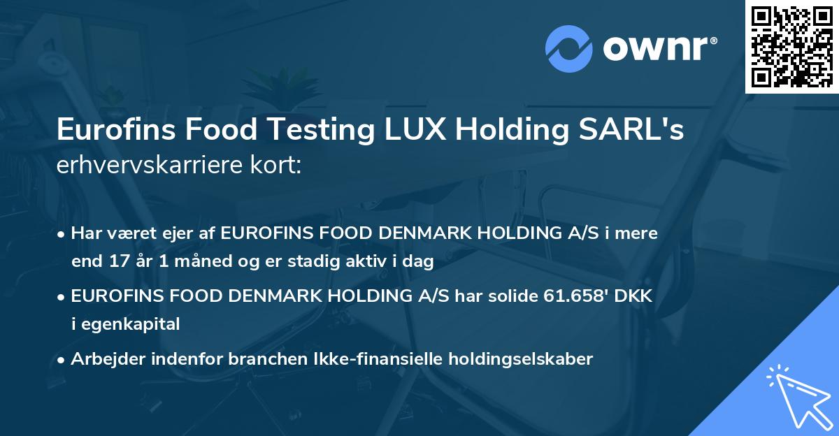 Eurofins Food Testing LUX Holding SARL's erhvervskarriere kort