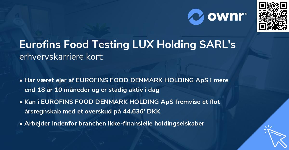 Eurofins Food Testing LUX Holding SARL's erhvervskarriere kort