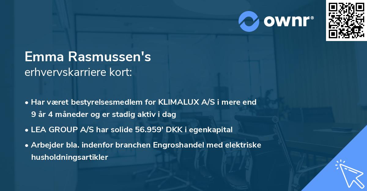 Emma Rasmussen's erhvervskarriere kort