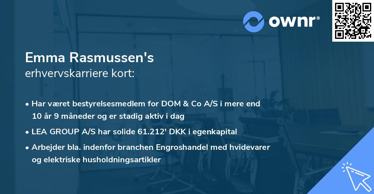 Emma Rasmussen's erhvervskarriere kort