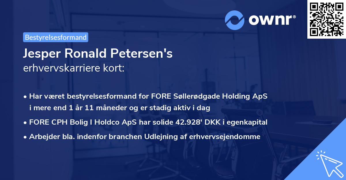 Jesper Ronald Petersen's erhvervskarriere kort