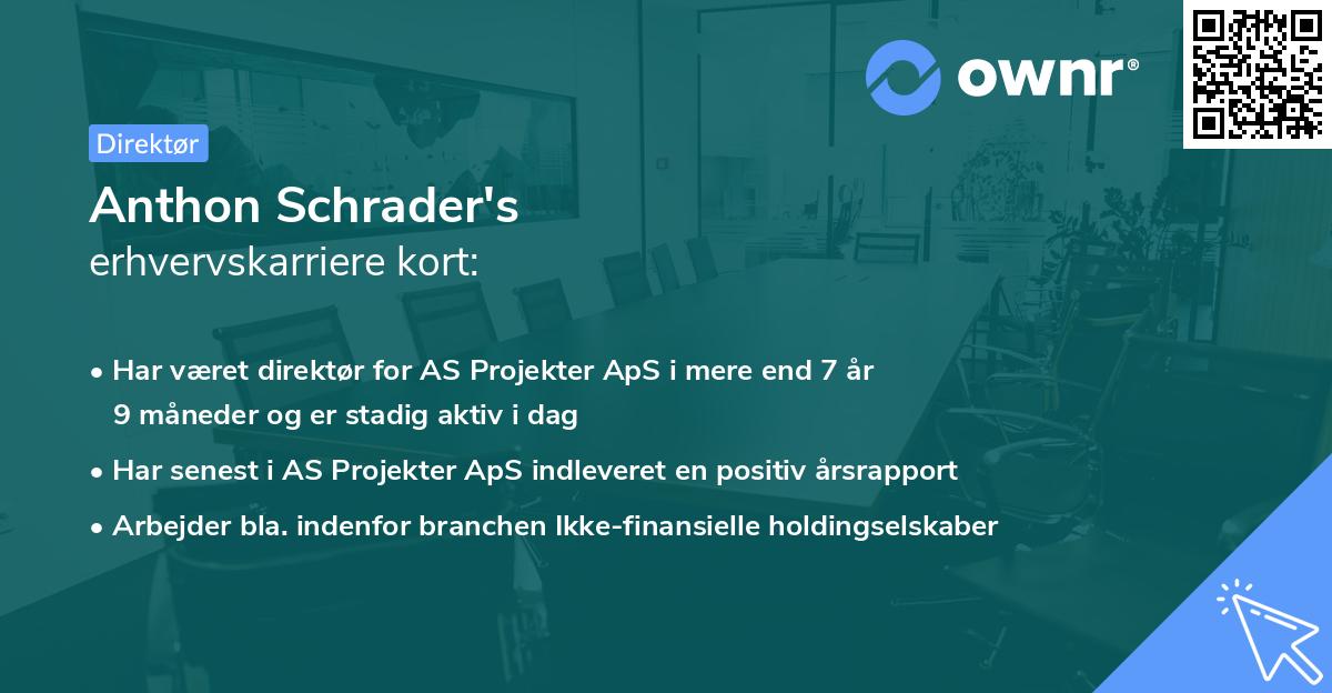 Anthon Schrader's erhvervskarriere kort