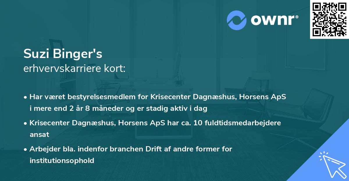 Suzi Binger's erhvervskarriere kort