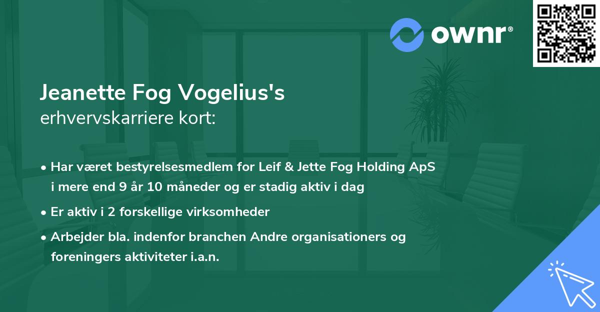 Jeanette Fog Vogelius's erhvervskarriere kort