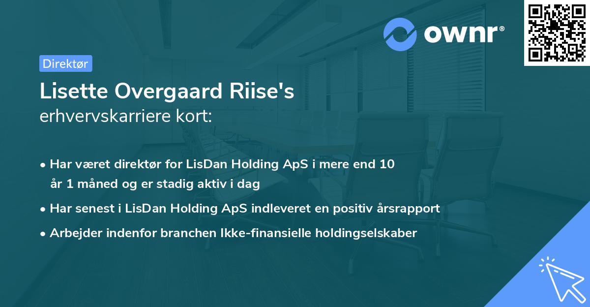Lisette Overgaard Riise's erhvervskarriere kort