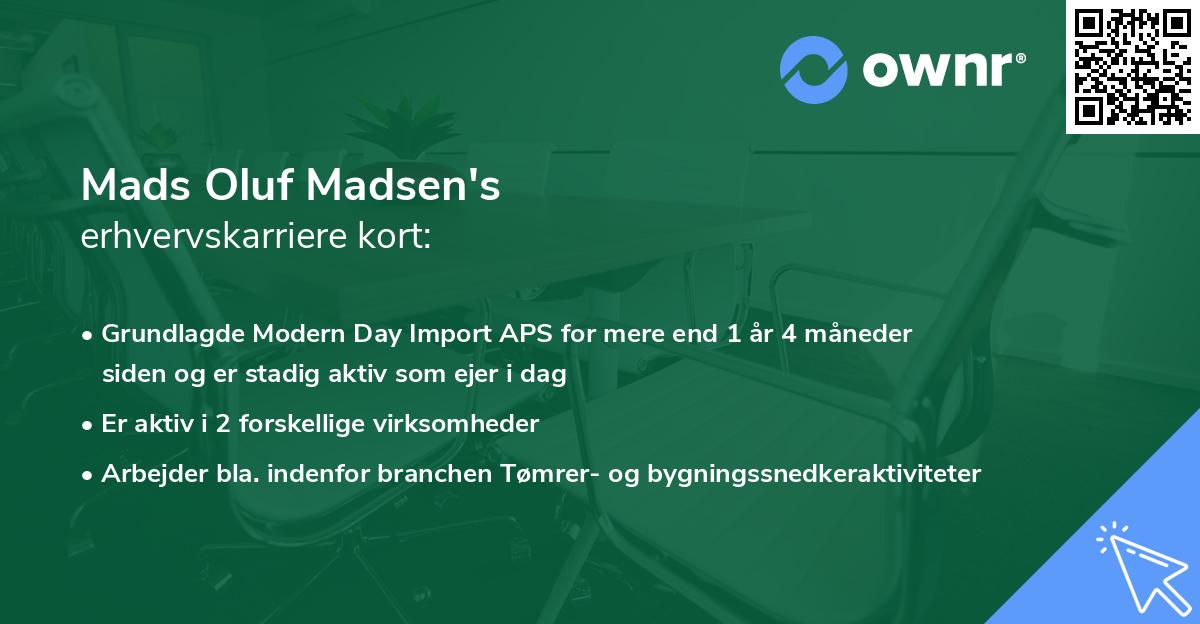 Mads Oluf Madsen's erhvervskarriere kort