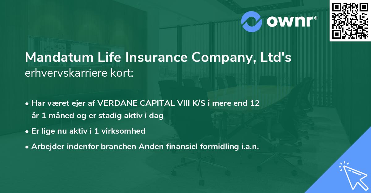 Mandatum Life Insurance Company, Ltd's erhvervskarriere kort