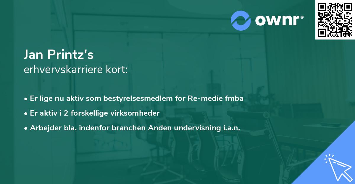 Jan Printz's erhvervskarriere kort