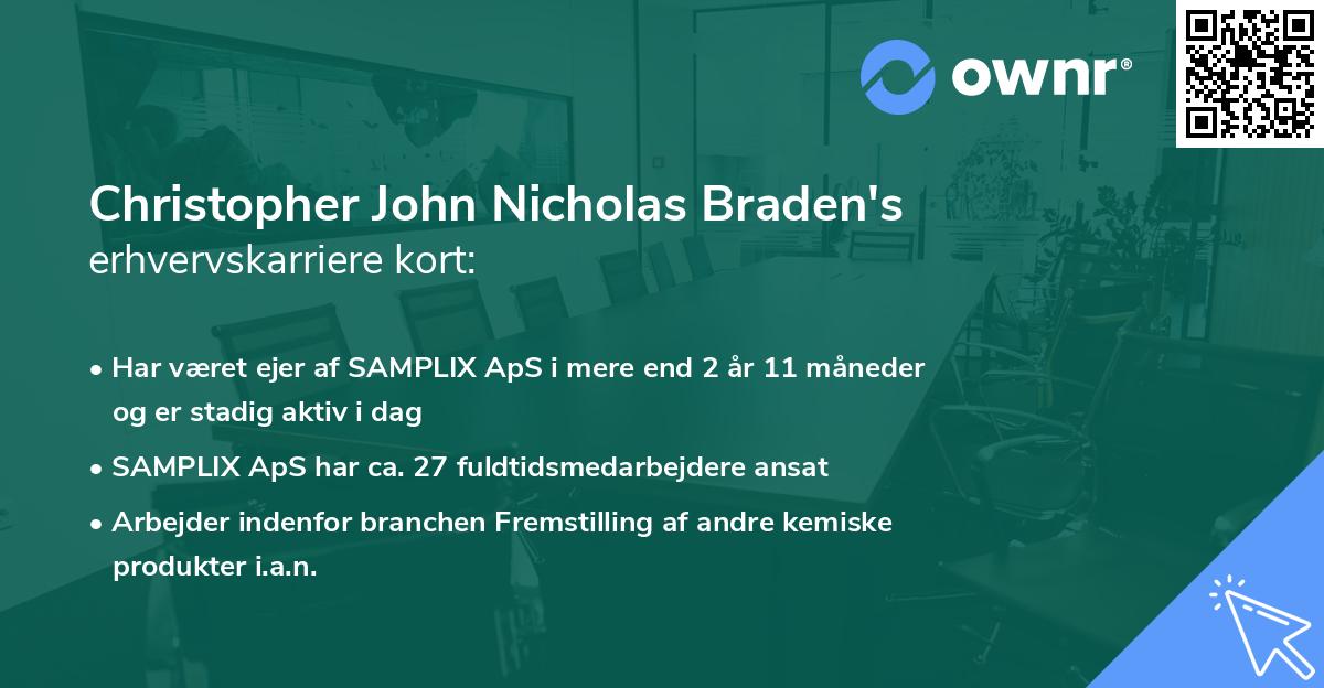 Christopher John Nicholas Braden's erhvervskarriere kort