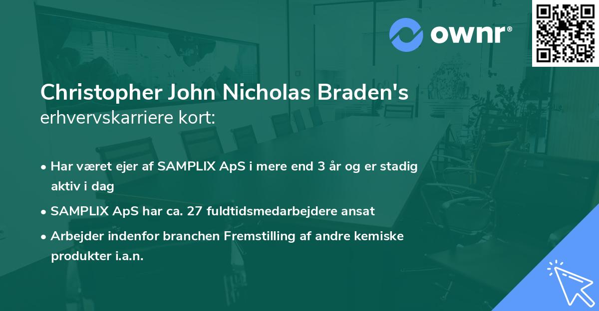 Christopher John Nicholas Braden's erhvervskarriere kort