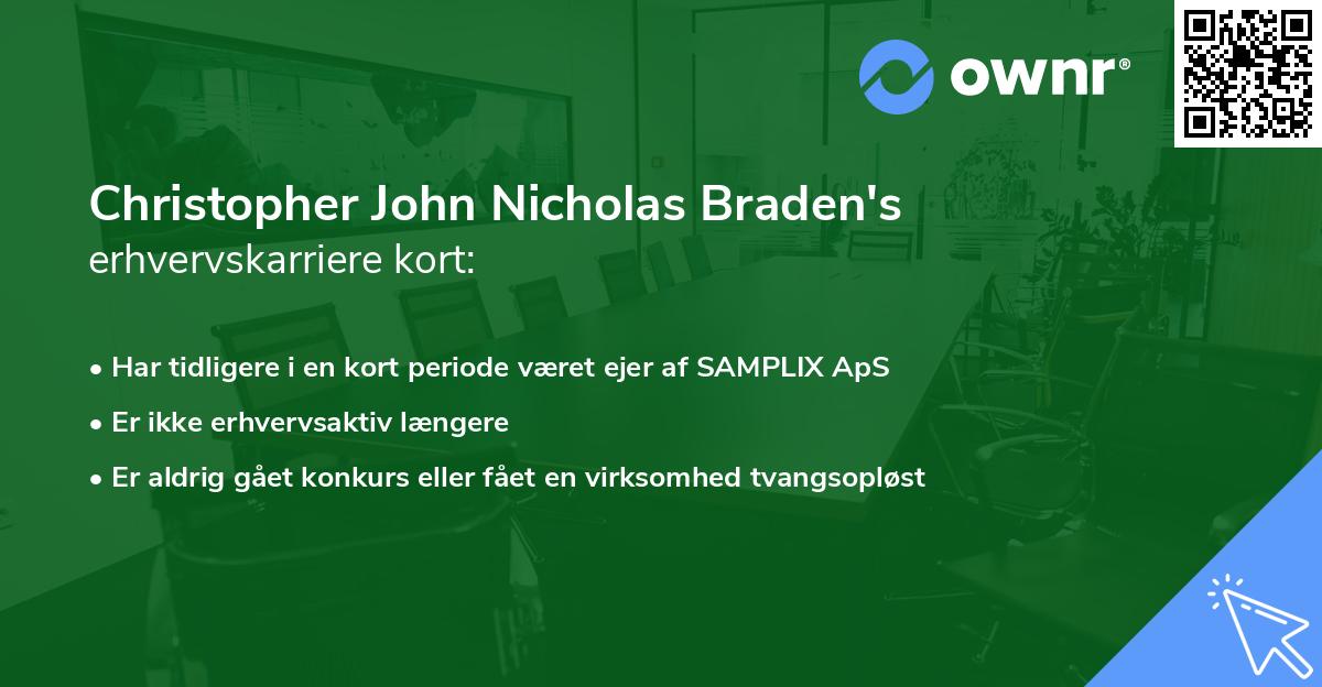 Christopher John Nicholas Braden's erhvervskarriere kort