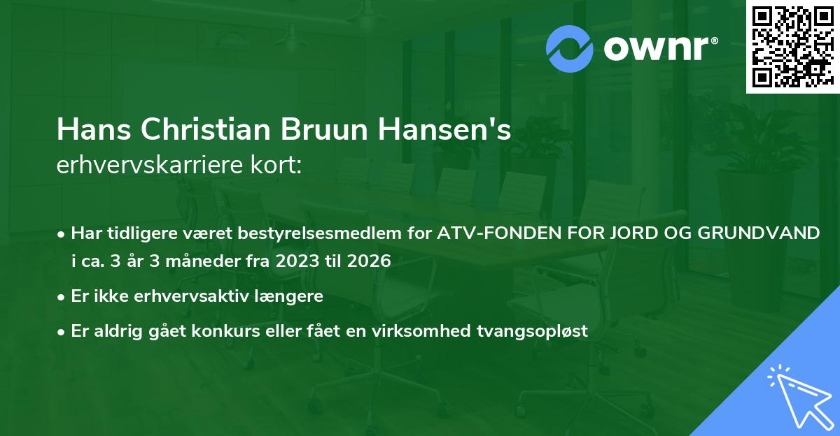 Hans Christian Bruun Hansen's erhvervskarriere kort