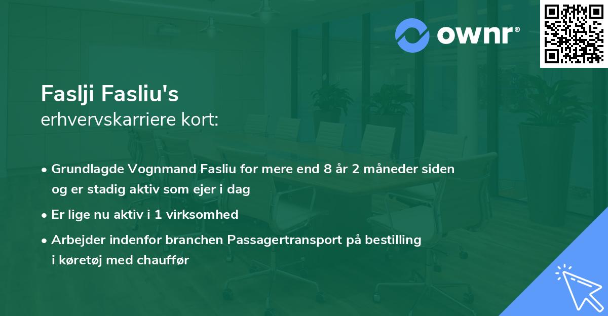 Faslji Fasliu's erhvervskarriere kort