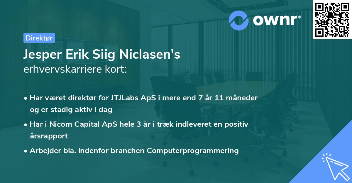 Jesper Erik Siig Niclasen's erhvervskarriere kort