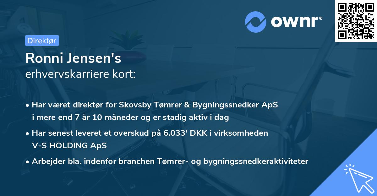 Ronni Jensen's erhvervskarriere kort