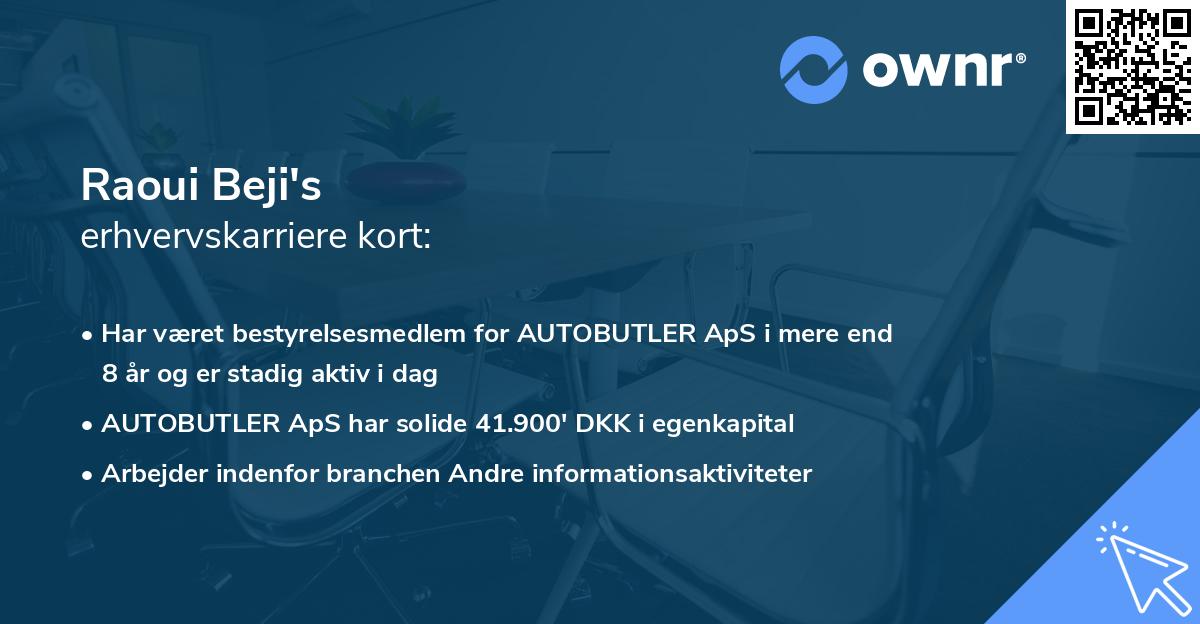 Raoui Beji's erhvervskarriere kort