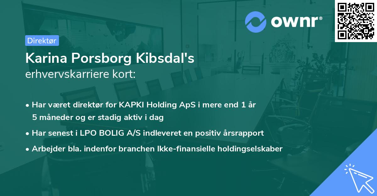 Karina Porsborg Kibsdal's erhvervskarriere kort