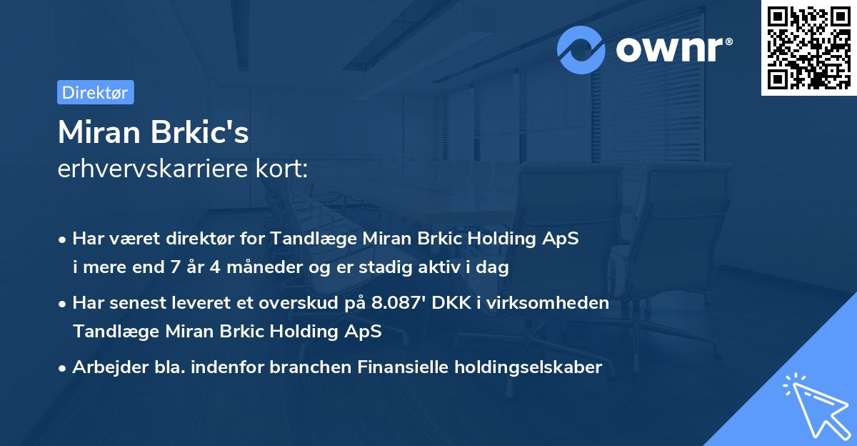 Miran Brkic's erhvervskarriere kort