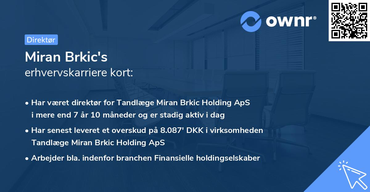 Miran Brkic's erhvervskarriere kort