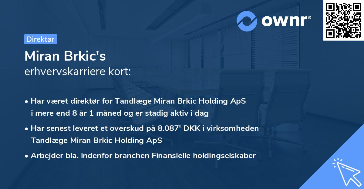 Miran Brkic's erhvervskarriere kort