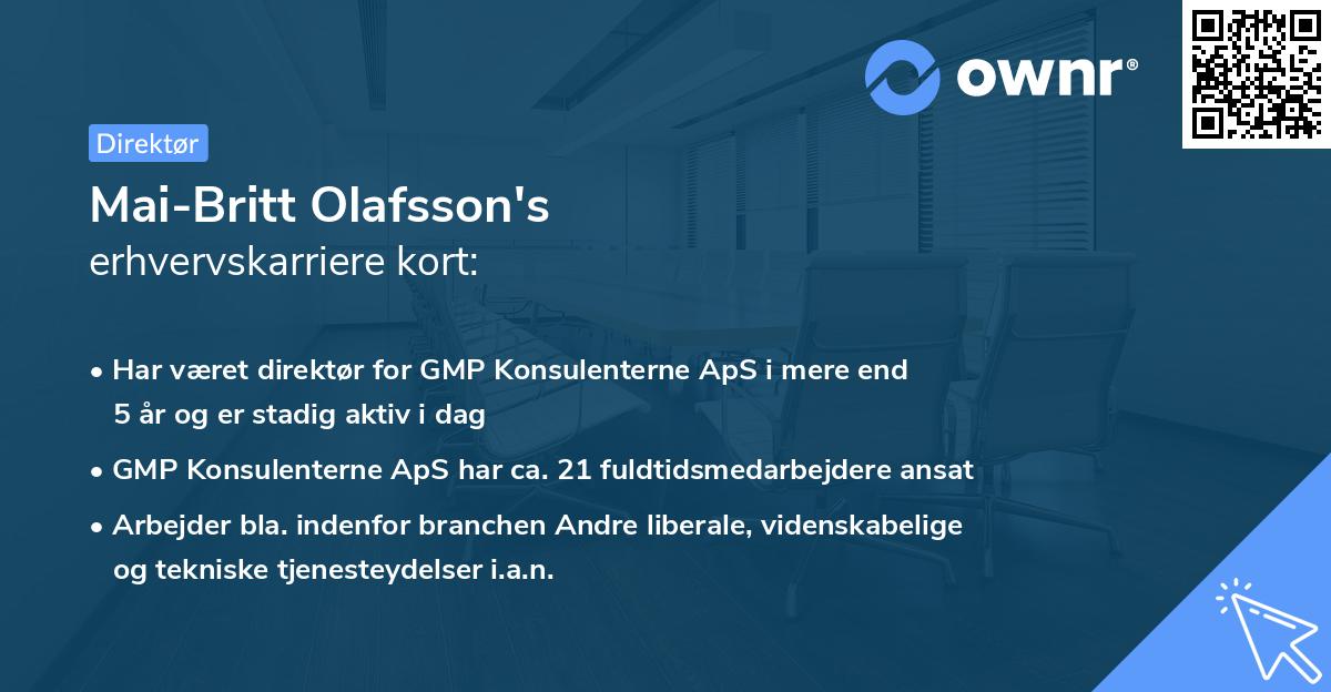 Mai-Britt Olafsson's erhvervskarriere kort