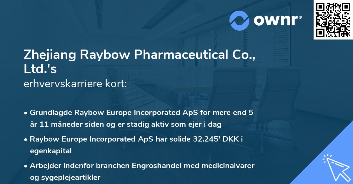 Zhejiang Raybow Pharmaceutical Co., Ltd.'s erhvervskarriere kort