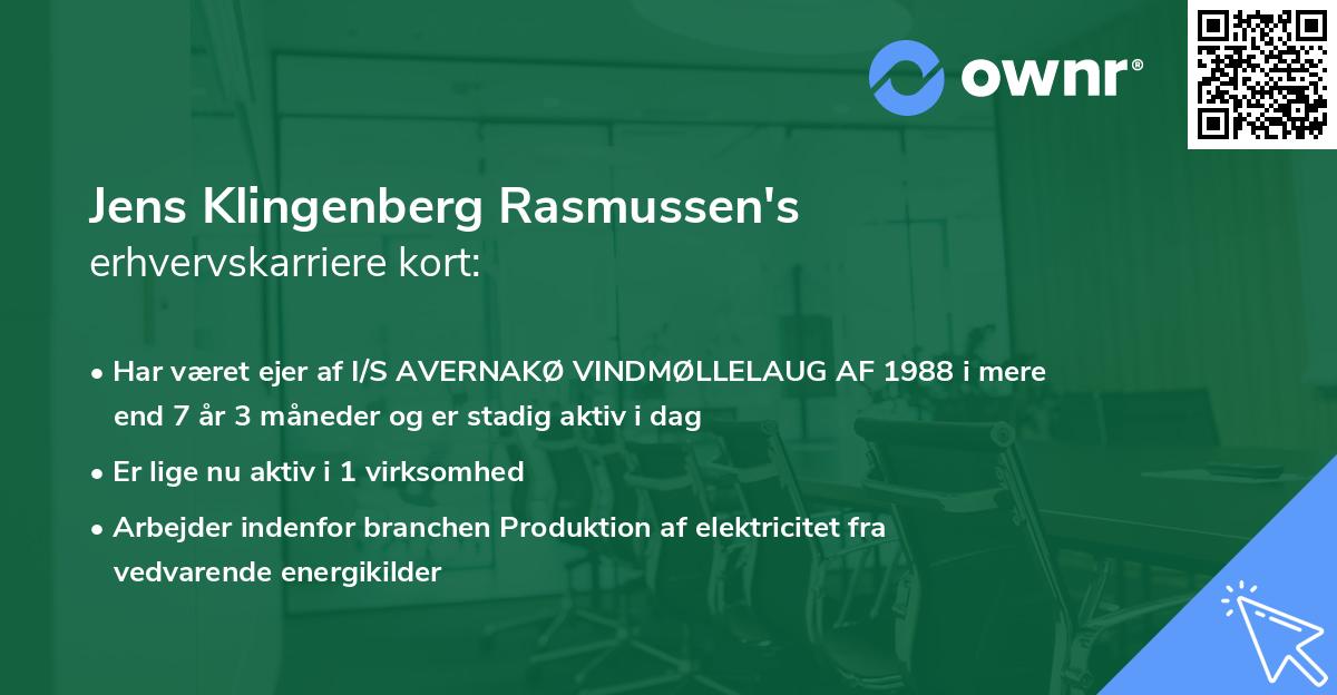 Jens Klingenberg Rasmussen's erhvervskarriere kort