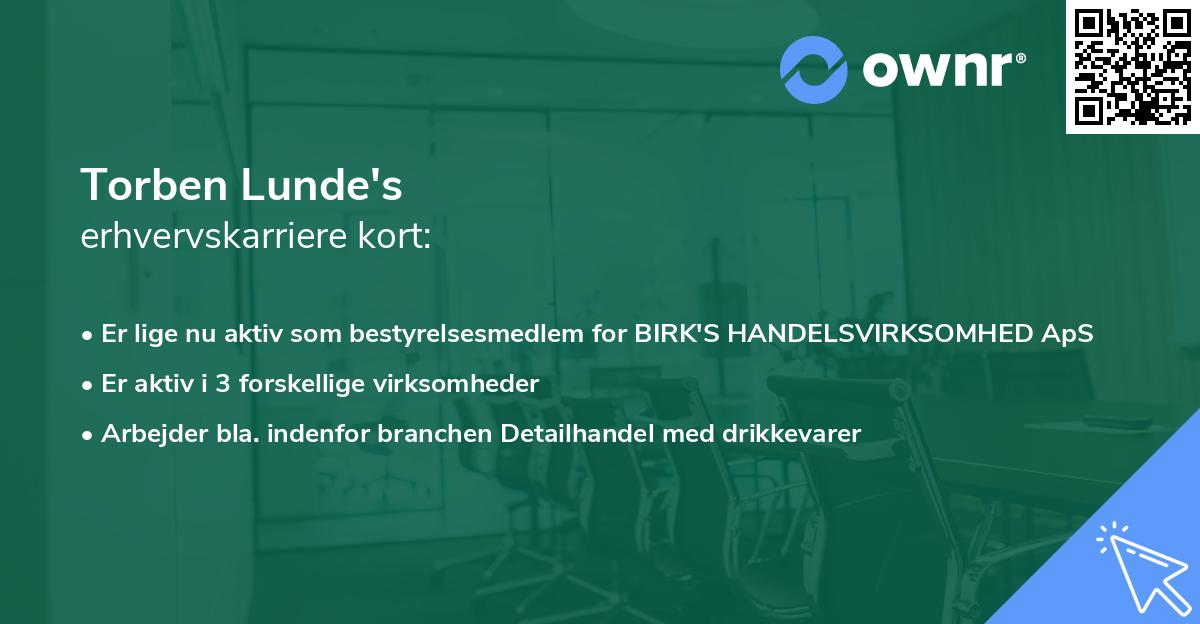 Torben Lunde's erhvervskarriere kort