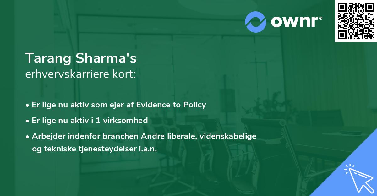 Tarang Sharma's erhvervskarriere kort