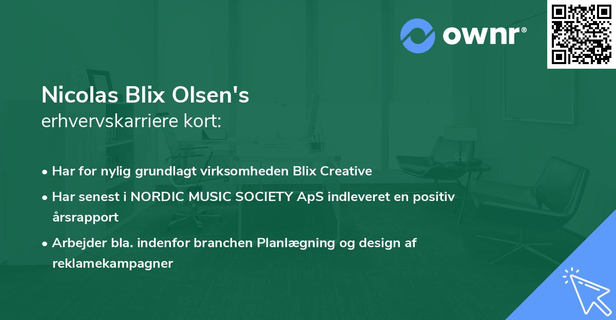 Nicolas Blix Olsen's erhvervskarriere kort