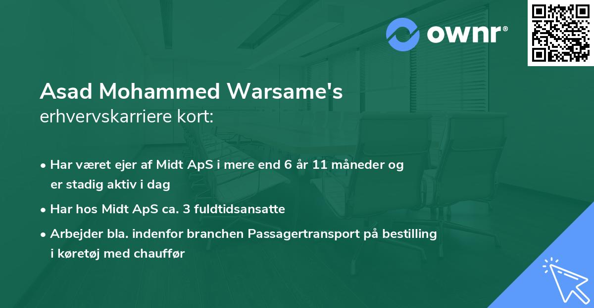 Asad Mohammed Warsame's erhvervskarriere kort