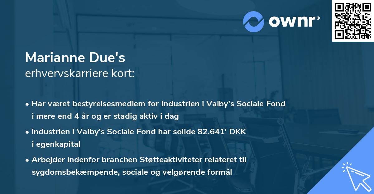 Marianne Due's erhvervskarriere kort