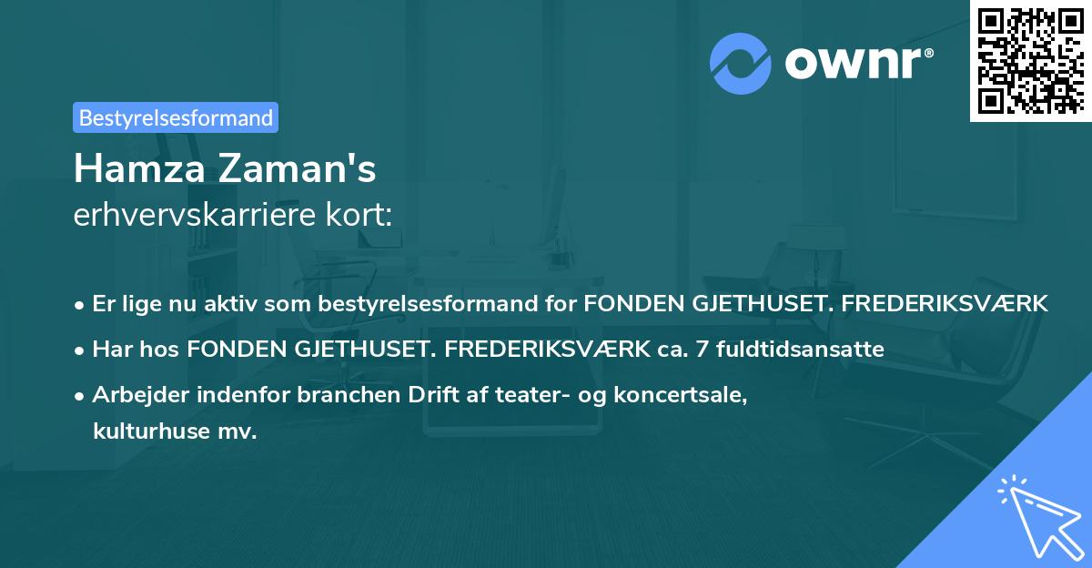 Hamza Zaman's erhvervskarriere kort