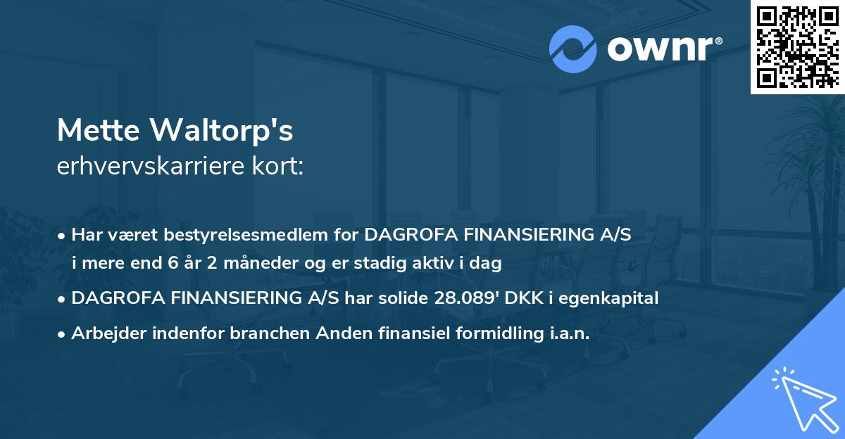 Mette Waltorp's erhvervskarriere kort