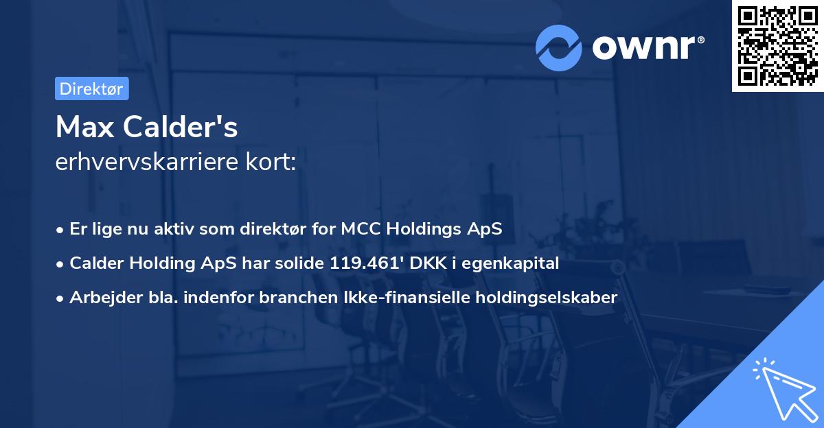 Max Calder's erhvervskarriere kort