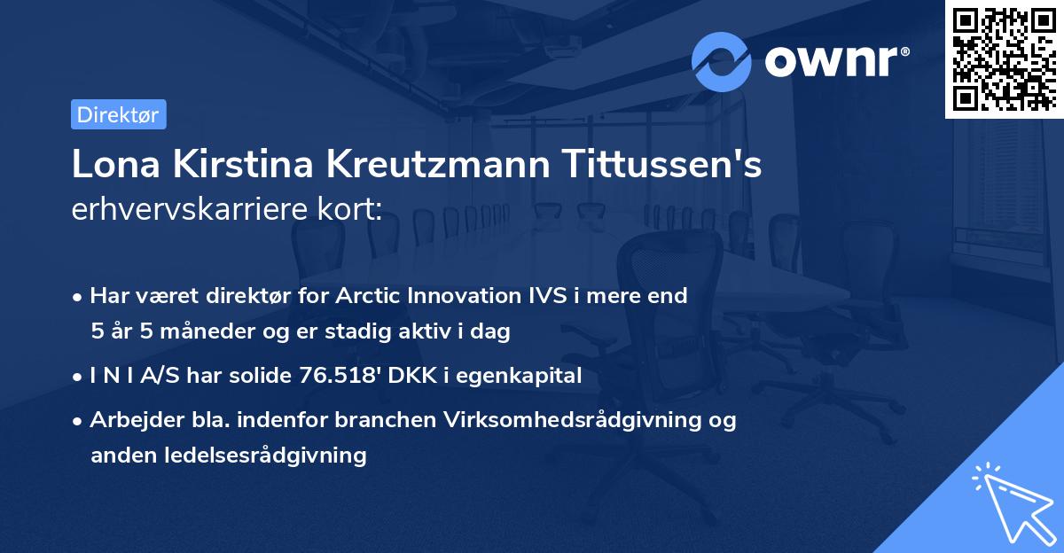 Lona Kirstina Kreutzmann Tittussen's erhvervskarriere kort