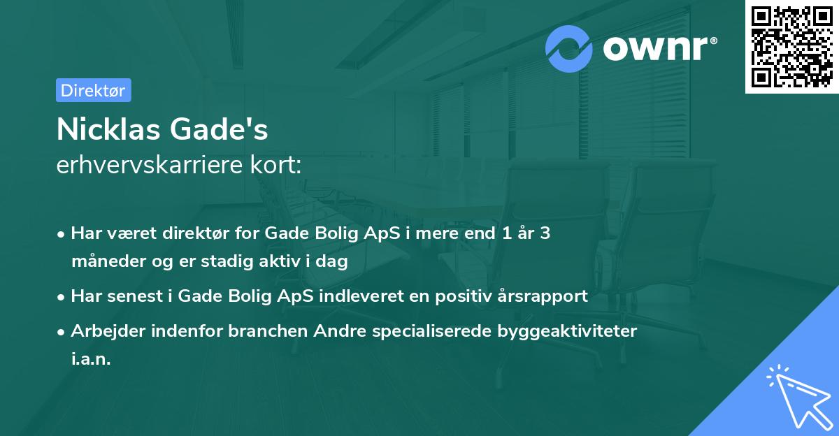 Nicklas Gade's erhvervskarriere kort